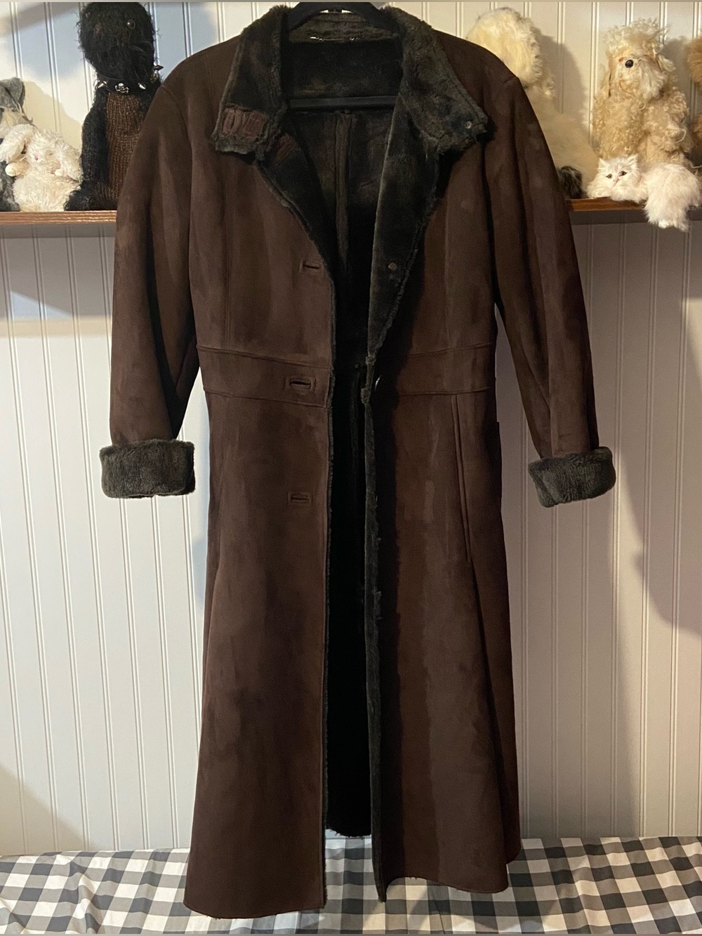 Calvin Klein Dark Brown Long Faux Suede Trench Coat